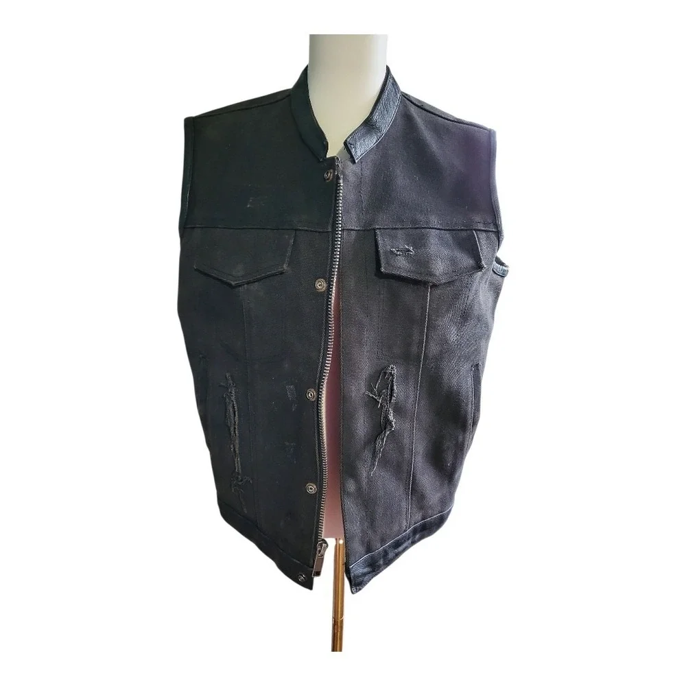 DREAM APPAREL Biker Black Premium‎ Canvas & Leather Conceal Carry Distressed 44
